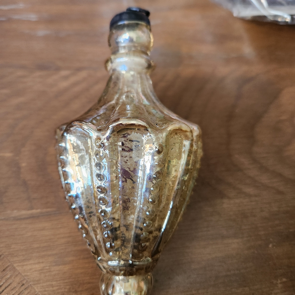 Vintage Mercury Glass Bottle Ornament - Shimmering Gold